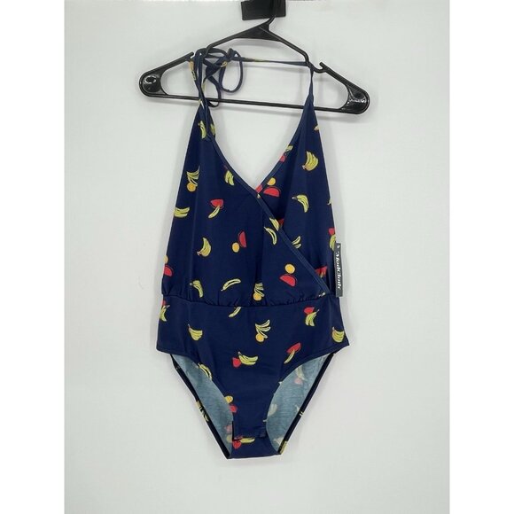 NWT Modcloth Watermelon Banana Halter Bodysuit Top L Navy Blue - Picture 1 of 6